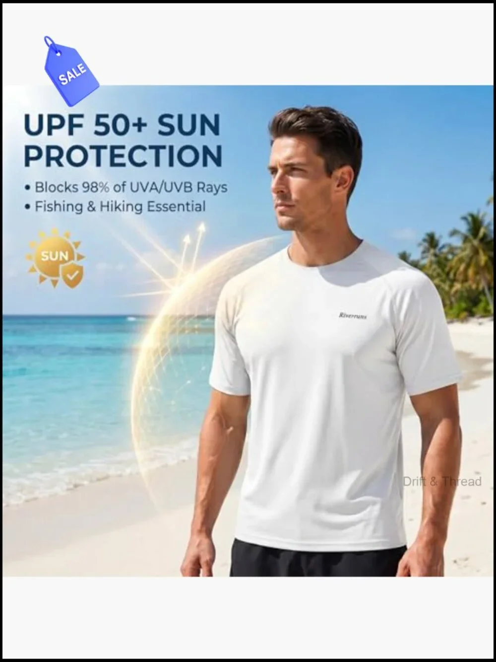 Men's Short Sleeve Rash Guard UPF 50+ Sun Protection Swim Shirt Quick Dry Water